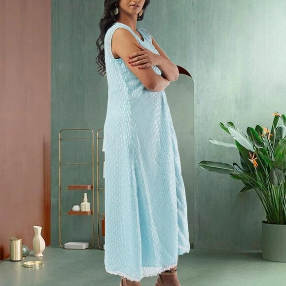 Sky Blue Silver Two-Piece Ankle Dress | Muvvas Boutique - Picture 1 of 3